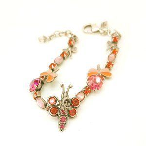 Mary Demarco La Contessa Bracelet 7" Whimsical Butterfly & Flowers Pink Crystals